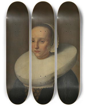 Triptych art skateboard deck of Paulus Hennekyn Portrait Of Anna Van Der Does 16091650 by Paulus Hennekyn (1611-1671)