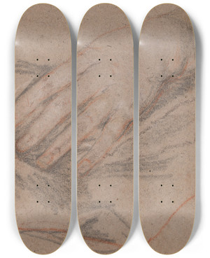 Triptych art skateboard deck of Sir Peter Lely Drawings Of Hands_9 by Sir Peter Lely (1618-1680)