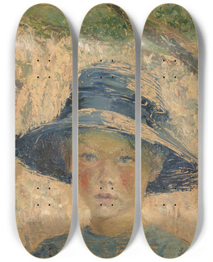 Triptych art skateboard deck of Alys Prat Fillette Au Chapeau by Alys Prat
