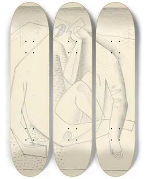Triptych art skateboard deck of Mikul Galanda Hrni Chlapci by Mikulas Galanda (1895-1938)