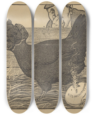 Triptych art skateboard deck of Albert Hahn De Notenkraker 28 September 1907 Het Antirev Kiesrechtrapport by Albert Hahn (1877-1918)