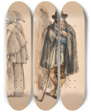 Triptych art skateboard deck of Jacquesraymond Brascassat Moine Et Berger by Jacques Raymond Brascassat (1804-1867)