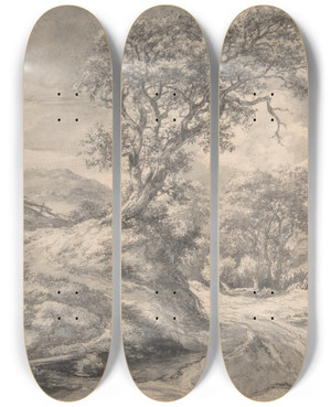 Triptych art skateboard deck of Jacob Van Ruisdael Dune Landscape With Oak Tree by Jacob Van Ruisdael (1628-1682)
