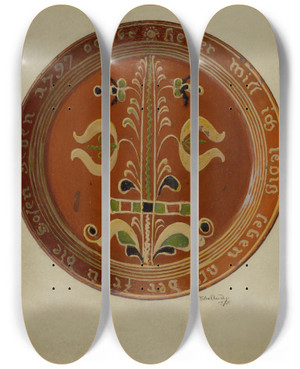 Triptych art skateboard deck of Eugene Shellady Pennsylvania German Plate by Eugene Shellady