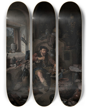 Triptych art skateboard deck of Cornelis Pietersz Bega The Alchemist by Cornelis Pietersz Bega (1631-1664)