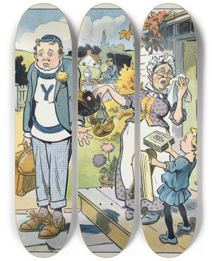 Triptych art skateboard deck of Louis Glackens When Duty Calls by Louis Glackens (1866-1933)