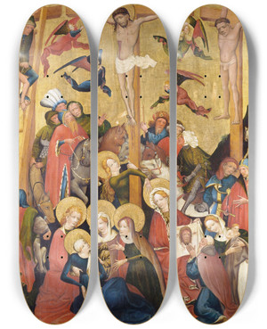 Triptych art skateboard deck of Master Of The Middle Rhine The Crucifixion by Master Of The Middle Rhine (1470-1480)