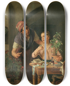 Triptych art skateboard deck of Rosalia Amon Die Welke Rosenknopse by Rosalia Amon (1825-1856)