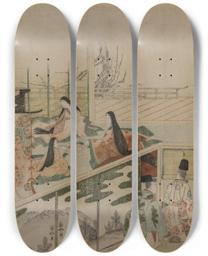 Triptych art skateboard deck of Kubo Shunman Court Ladies Making Dolls by Kubo Shunman (1757-1820)