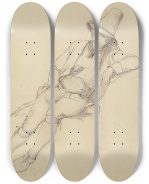 Triptych art skateboard deck of Jakob Becker Lagernder Junger Mann In Bayerischer Tracht by Jakob Becker (1810-1872)