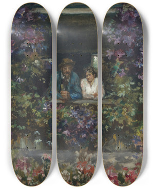 Triptych art skateboard deck of Hiasl Maiererding Feierabend by Hiasl Maier-Erding (1894-1933)
