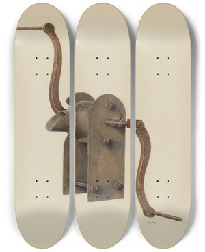 Triptych art skateboard deck of Ray Price Metal Grits Grinder by Ray Price (20-)