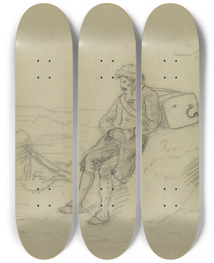 Triptych art skateboard deck of Adolph Tidemand Lirekassemann by Adolph Tidemand (1814-1876)
