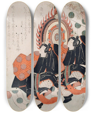Triptych art skateboard deck of Yashima Gakutei Prince Genji And T No Chj Performing The Dance Of The Blue Wave From The Tale Of Genji by Yashima Gakutei (1786-1868)