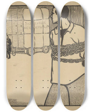 Triptych art skateboard deck of Albert Hahn De Notenkraker 14 September 1907 Kiesrecht En Sociale Hervormingen by Albert Hahn (1877-1918)