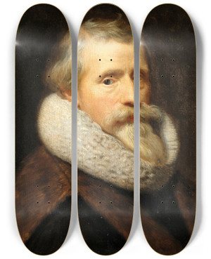 Triptych art skateboard deck of Paulus Moreelse Selfportrait by Paulus Moreelse (1571-1638)