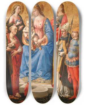 Triptych art skateboard deck of Francesco Pesellino Madonna And Child With Six Saints by Francesco Pesellino (1422-1457)