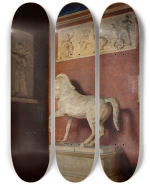 Triptych art skateboard deck of Georg Seligmann Corner From A Corridor At Thorvaldsens Museum by Georg Seligmann (1866-1924)