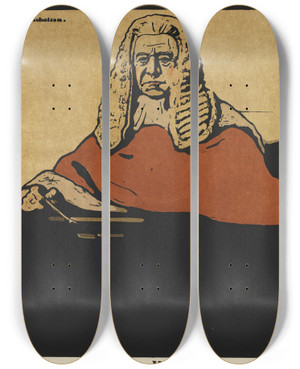 Triptych art skateboard deck of William Nicholson Sir Henry Hawkins by William Nicholson (1872-1949)