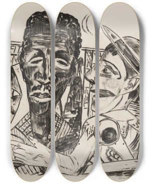 Triptych art skateboard deck of Max Beckmann Der Neger by Max Beckmann (1884-1950)