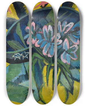Triptych art skateboard deck of Ernst Ludwig Kirchner Verblhte Tulpen by Ernst Ludwig Kirchner (1880-1938)