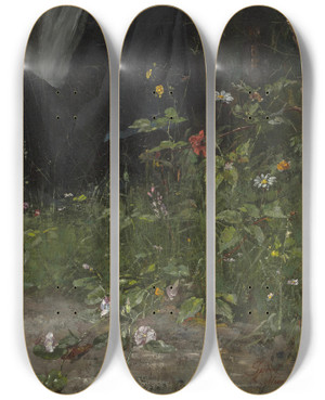 Triptych art skateboard deck of Johann Sperl Blumen Am Wegrand by Johann Sperl (1840-1914)