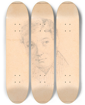 Triptych art skateboard deck of Wilhelm Marstrand Portrt Af Lorentz Ludvig Mozart Waagepetersen by Wilhelm Marstrand (1810-1873)
