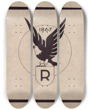 Triptych art skateboard deck of Winold Reiss Logo For Ruppert Beer With Eagle_1 by Winold Reiss (1886-1953)