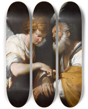 Triptych art skateboard deck of Bernardo Strozzi The Release Of St Peter by Bernardo Strozzi (1581-1644)