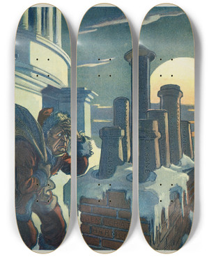 Triptych art skateboard deck of Udo Keppler On The Democratic Roof by Udo Keppler (1872-1956)