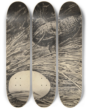 Triptych art skateboard deck of Hans Thoma Ei by Hans Thoma (1839-1924)