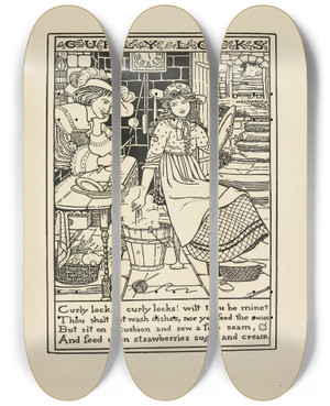 Triptych art skateboard deck of Winifred Smith Curly Locks by Winifred Smith (19-)