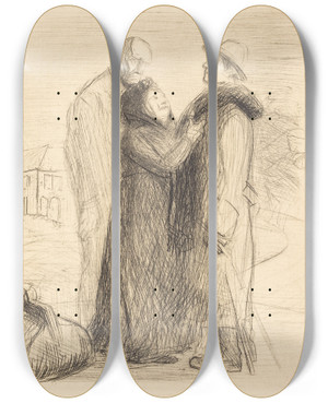 Triptych art skateboard deck of Jeanlouis Forain The Departure Of The Prodigal Son First Plate Vertical Probably 19121913 by Jean Louis Forain (1852-1931)