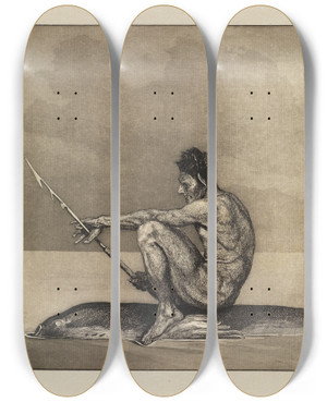 Triptych art skateboard deck of Max Klinger Zweite Zukunft Eva Und Die Zukunft Opus Iii Blatt 4 by Max Klinger (1857-1920)