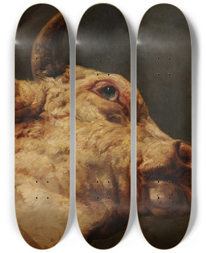 Triptych art skateboard deck of Jacquesraymond Brascassat Tte De Taureau by Jacques Raymond Brascassat (1804-1867)