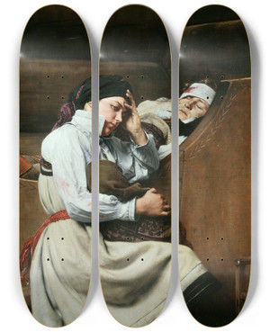 Triptych art skateboard deck of Carl Sundthansen Wounded by Carl Sundt-Hansen (1841-1907)