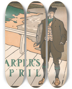Triptych art skateboard deck of Edward Penfield Harpers For April_1 by Edward Penfield (1866-1925) Triptych art skateboard deck of Edward Penfield Harpers For April_1 by Edward Penfield (1866-1925)
