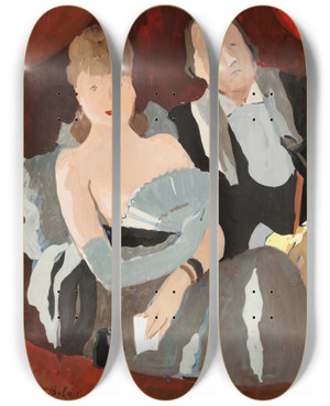 Triptych art skateboard deck of Pierre De Belay La Loge by Pierre de Belay (1890-1947)