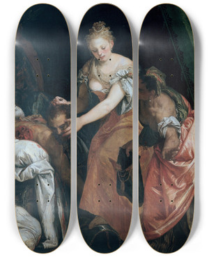 Triptych art skateboard deck of Paolo Veronese Judith And Holofernes by Paolo Veronese (1528-1588)