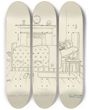 Triptych art skateboard deck of Leonard Leslie Brooke Wee Willie Winkie 2 by Leonard Leslie Brooke (1862-1940)