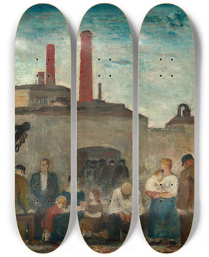 Triptych art skateboard deck of Wilhelm Thny Arbeiterkammer by Wilhelm Thony (1888-1949)