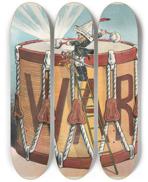 Triptych art skateboard deck of John Samuel Pughe Harmless Amusement by John Samuel Pughe (1870-1909)