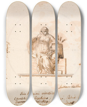 Triptych art skateboard deck of Nicolai Abildgaard Siddende Allegorisk Kvindefigur by Nicolai Abildgaard (1743-1809)