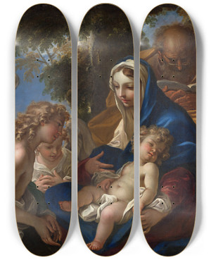 Triptych art skateboard deck of Sebastiano Ricci The Holy Family With Angels by Sebastiano Ricci (1659-1734)