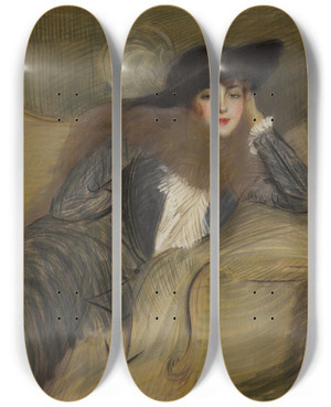 Triptych art skateboard deck of Paul Csar Helleu Camara by Paul Cesar Helleu (1859-1927)