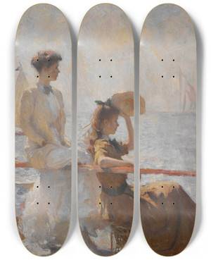 Triptych art skateboard deck of Frank Weston Benson  Summer Day by Frank Weston Benson (1862-1951)