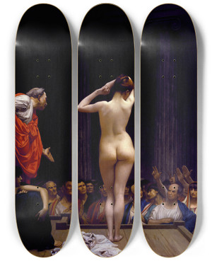 Triptych art skateboard deck of Jeanlon Grme A Roman Slave Market by Jean-Lon Grme (1824-1904)