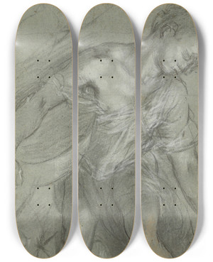 Triptych art skateboard deck of Federico Barocci Figure Studies_2 by Federico Barocci (1528-1612)