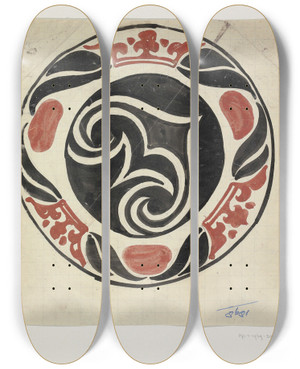 Triptych art skateboard deck of Carel Adolph Lion Cachet Ontwerp Voor Gedenkbord Bij Inhuldiging Van Koningin Wilhelmina In 1898_1 by Carel Adolph Lion Cachet (1864-1945)