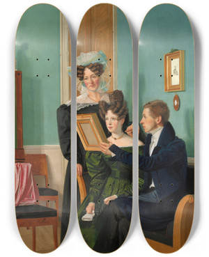 Triptych art skateboard deck of Wilhelm Bendz The Raffenberg Family by Wilhelm Bendz (1804-1832)